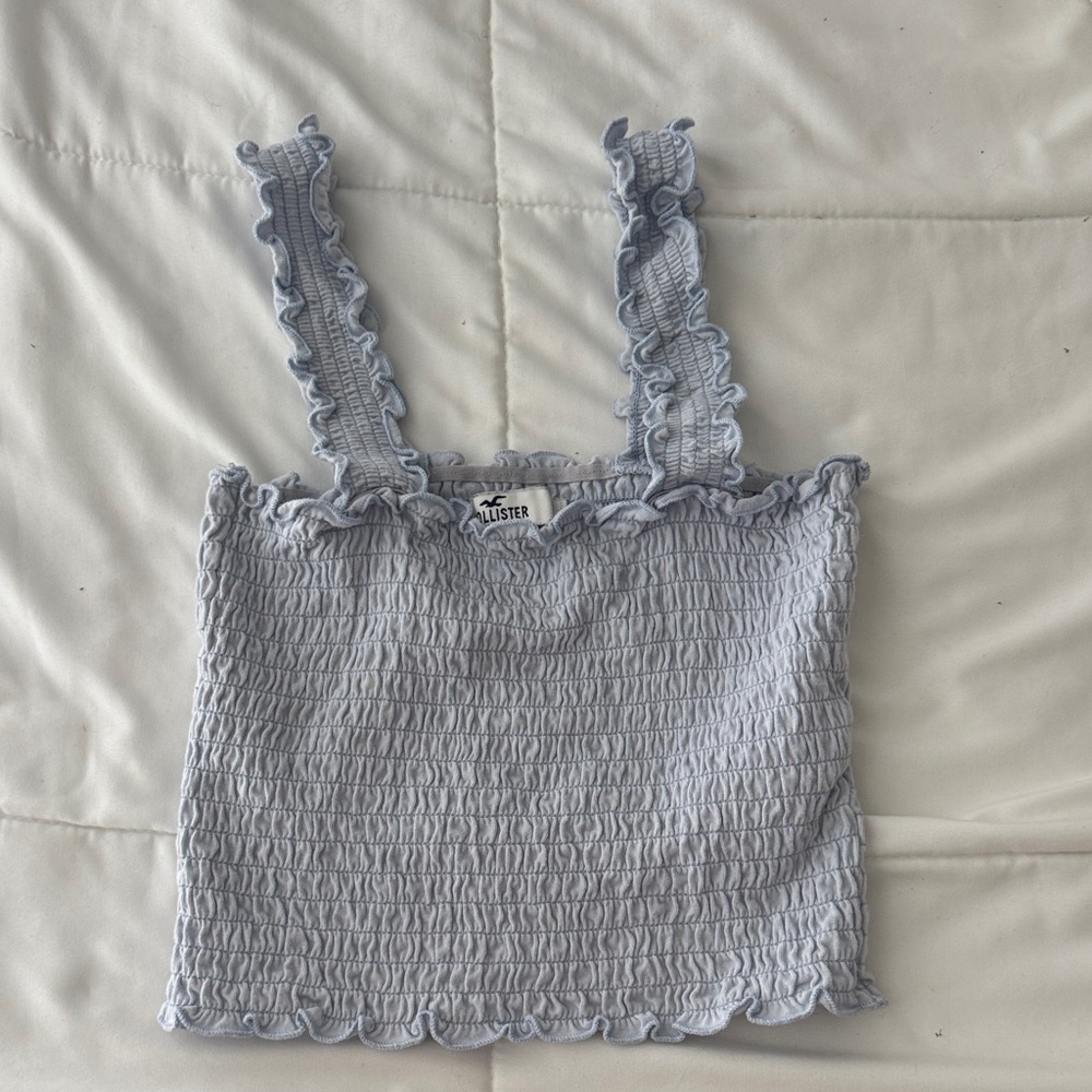 Hollister Women's Light Blue Ruffled Tank Top